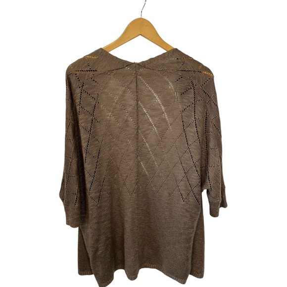 PINK ROSE Brown Crochet Knit Oversized Open Cardigan Sweater L - Picture 6 of 11